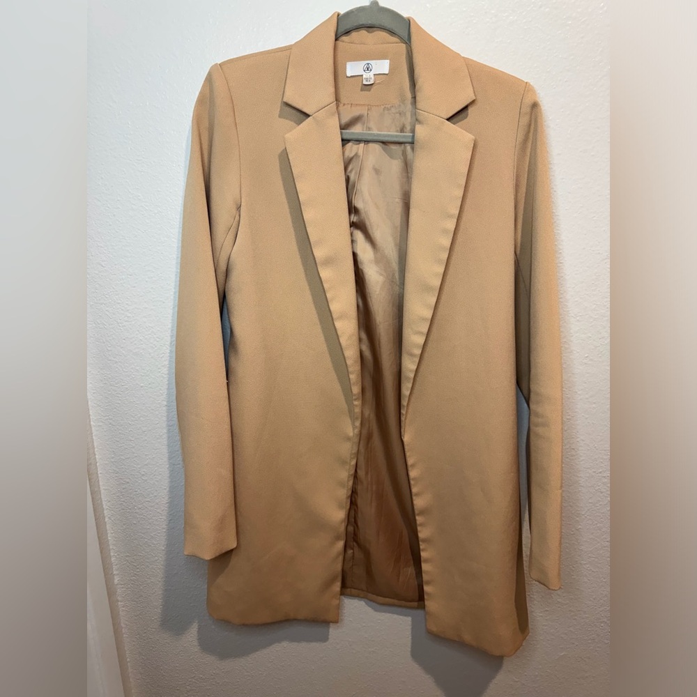 Missguided Women’s Oversized Modern Long Sleeve Open Front Tan Blazer Size 0